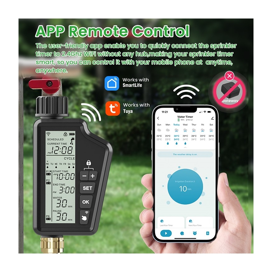 Immax NEO 07556L - Électrovanne d'arrosage 4xAA IP65 Wi‑Fi Tuya