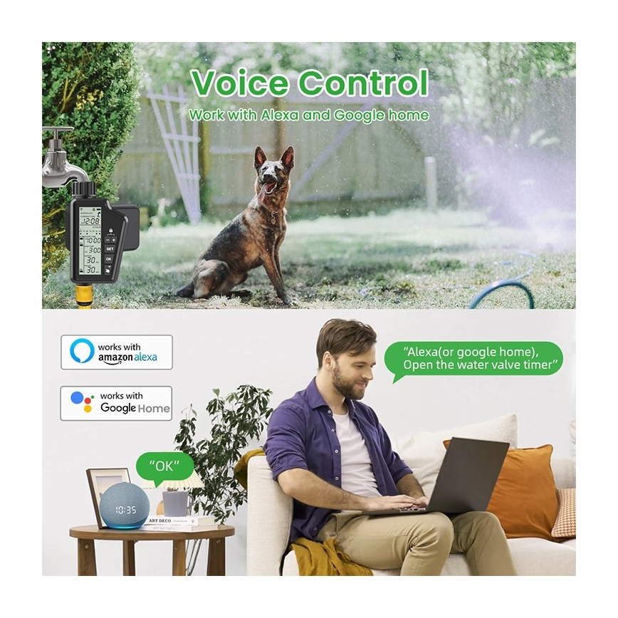 Immax NEO 07556L - Électrovanne d'arrosage 4xAA IP65 Wi‑Fi Tuya