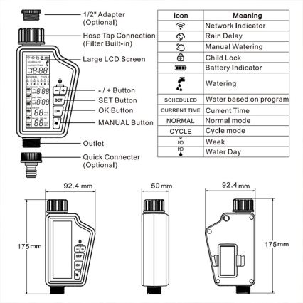 Immax NEO 07556L - Électrovanne d'arrosage 4xAA IP65 Wi‑Fi Tuya