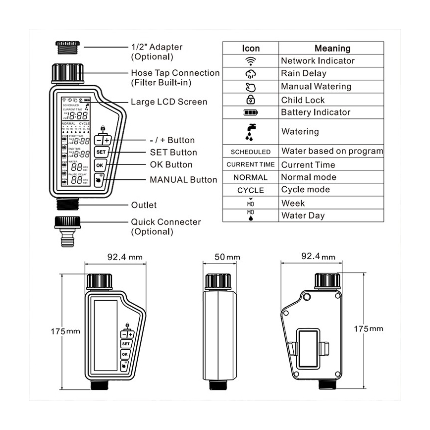 Immax NEO 07556L - Électrovanne d'arrosage 4xAA IP65 Wi‑Fi Tuya