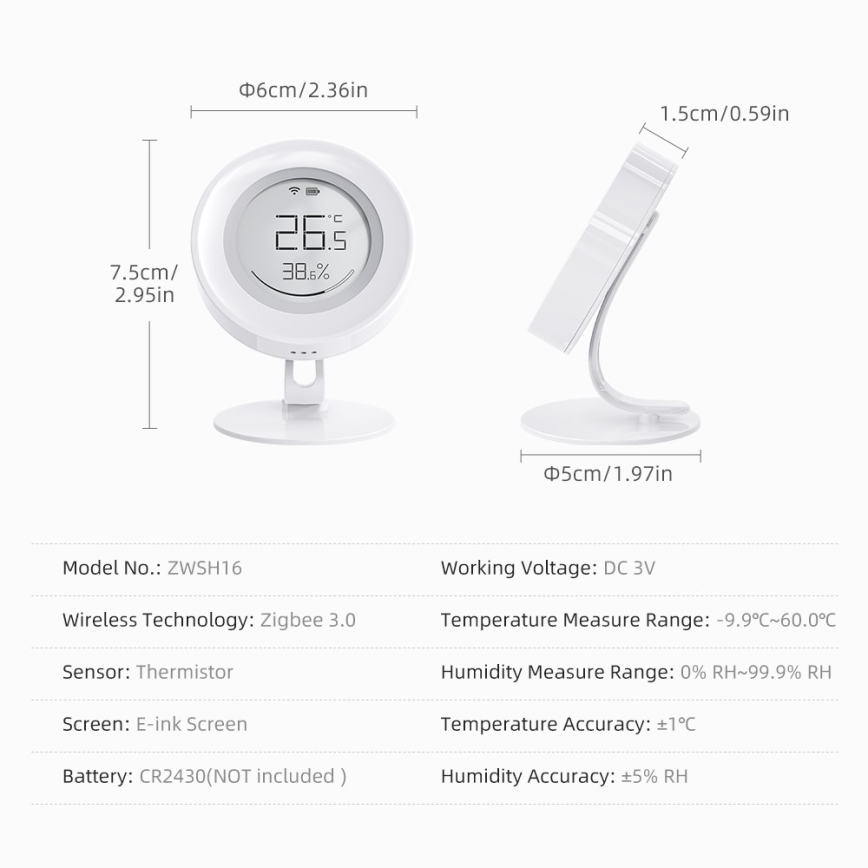 Immax NEO 07557L - Capteur intelligent de température et d'humidité 1xCR2430 Tuya