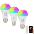 Immax NEO 07712CDO - LOT x3 Ampoule à intensité variable LED RGB+CCT E27/9W/230V Wi-Fi Tuya + télécommande