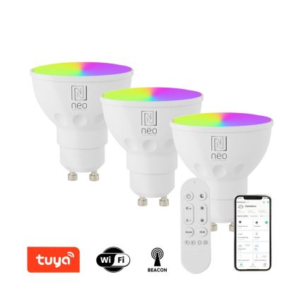 Immax NEO 07724CDO - LOT 3x Ampoule LED RGB+CCT  à intensité variable GU10/4,8W/230V 2700-6500K Wi-Fi Tuya + télécommande