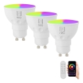 Immax NEO 07724CDO - Lot de 3 ampoules LED RGB+CCT dimmables GU10/4,8W/230V 2700-6500K Wi-Fi Tuya + télécommande