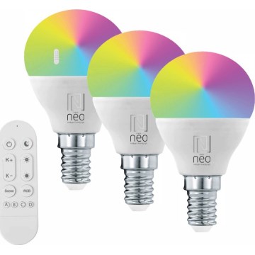 Immax NEO 07745CDO - Pack de 3 ampoules LED RGB+CCT dimmables E14/6W/230V Wi‑Fi + télécommande