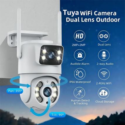 Immax NEO 07783L - Caméra extérieure connectée avec détecteur DOUBLE 355° P/T 2x2MP IP65 Wi-Fi Tuya