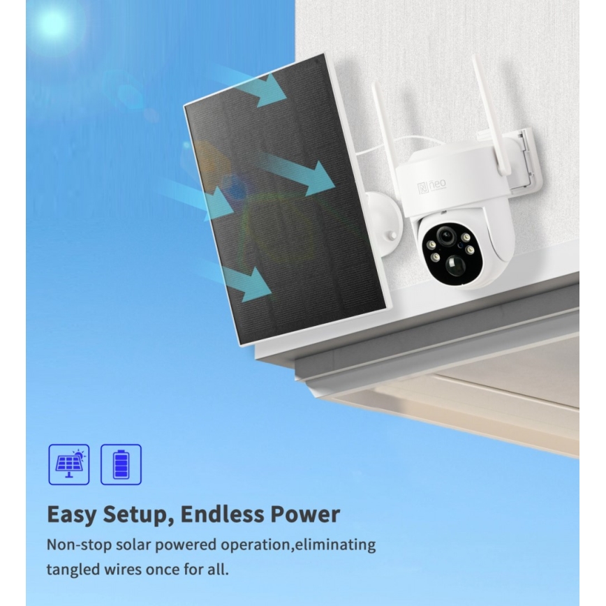 Immax NEO 07804L - Caméra solaire connectée pour l'extérieur avec détecteur 9000 mAh Wi-Fi Tuya IP65