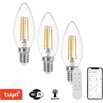 Immax NEO 07807CDO - Pack de 3 ampoules LED CCT dimmables E14/4W/230V Wi-Fi + télécommande