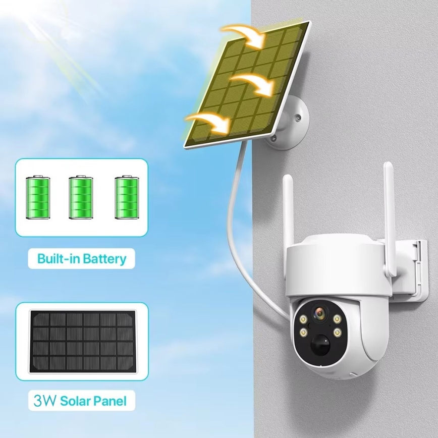 Immax NEO 07820L - Caméra solaire extérieure intelligente avec détecteur, batterie 6000 mAh, indice de protection IP65, compatible Tuya