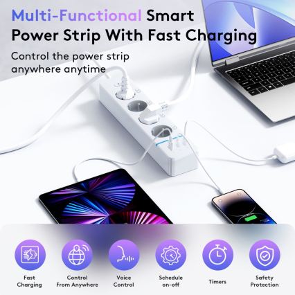 Immax NEO 07821L - Multiprise NEO LITE Smart 4 prises secteur + 1 port USB + 2 ports USB‑C, Wi‑Fi