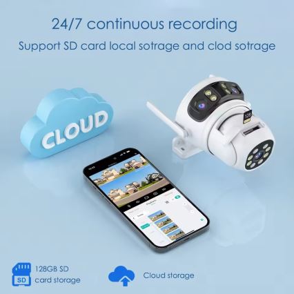 Immax NEO 07823L - Caméra extérieure intelligente avec capteurs 2MP+2MP+2MP, alimentation 5V, compatible Tuya Wi-Fi
