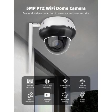 Immax NEO 07825L - Caméra dôme extérieure intelligente avec capteur 5 MP, 230 V, IP66, TUYA, Wi-Fi
