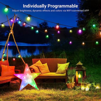 Guirlande LED RGB+CCT à intensité variable GUIRLANDE 15xLED/1W/230V 15m Wi-Fi Tuya IP65 + télécommande