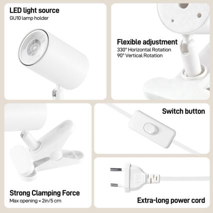 Immax NEO 08292L - Lampe à pince PUNTO 1xGU10/9W/230V blanche
