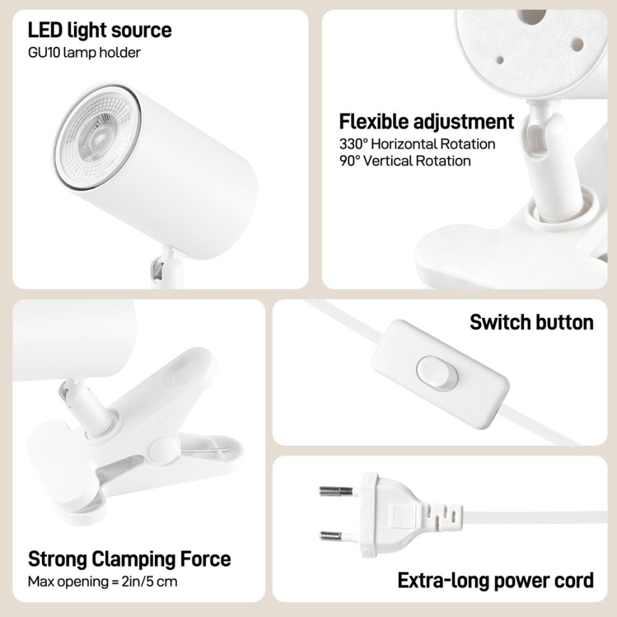 Immax NEO 08292L - Lampe à pince PUNTO 1xGU10/9W/230V blanche