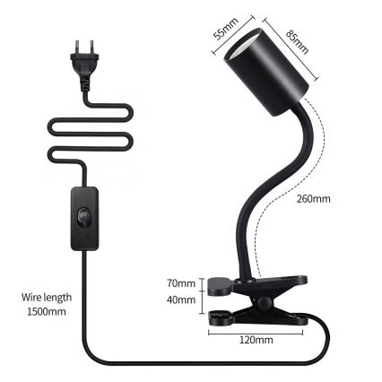 Immax NEO 08293L - Lampe flexible à pince PUNTO 1xGU10/9W/230V noire