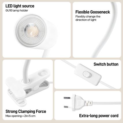 Immax NEO 08294L - Lampe orientable à pince PUNTO 1xGU10/9W/230V blanche