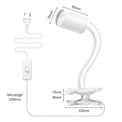 Immax NEO 08294L - Lampe orientable à pince PUNTO 1xGU10/9W/230V blanche