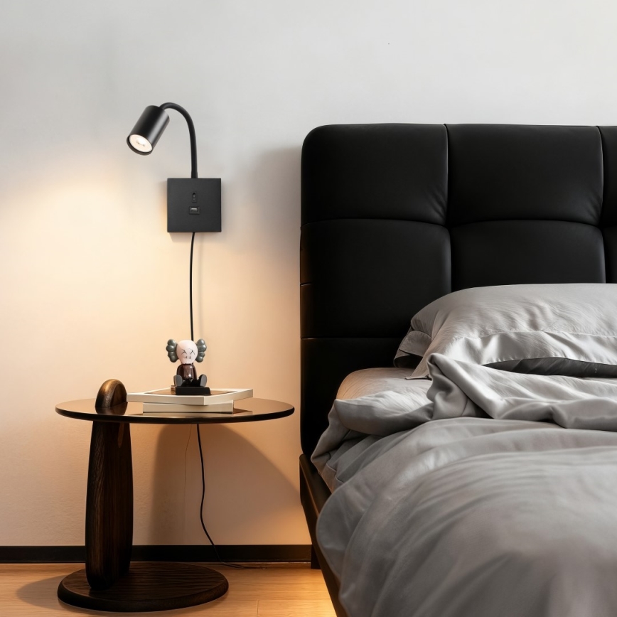 Immax NEO 08295L - Applique murale PUNTO avec port USB 1xGU10/9W/230V noire