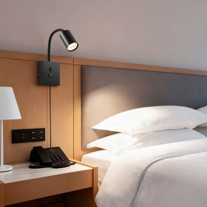 Immax NEO 08295L - Applique murale PUNTO avec port USB 1xGU10/9W/230V noire