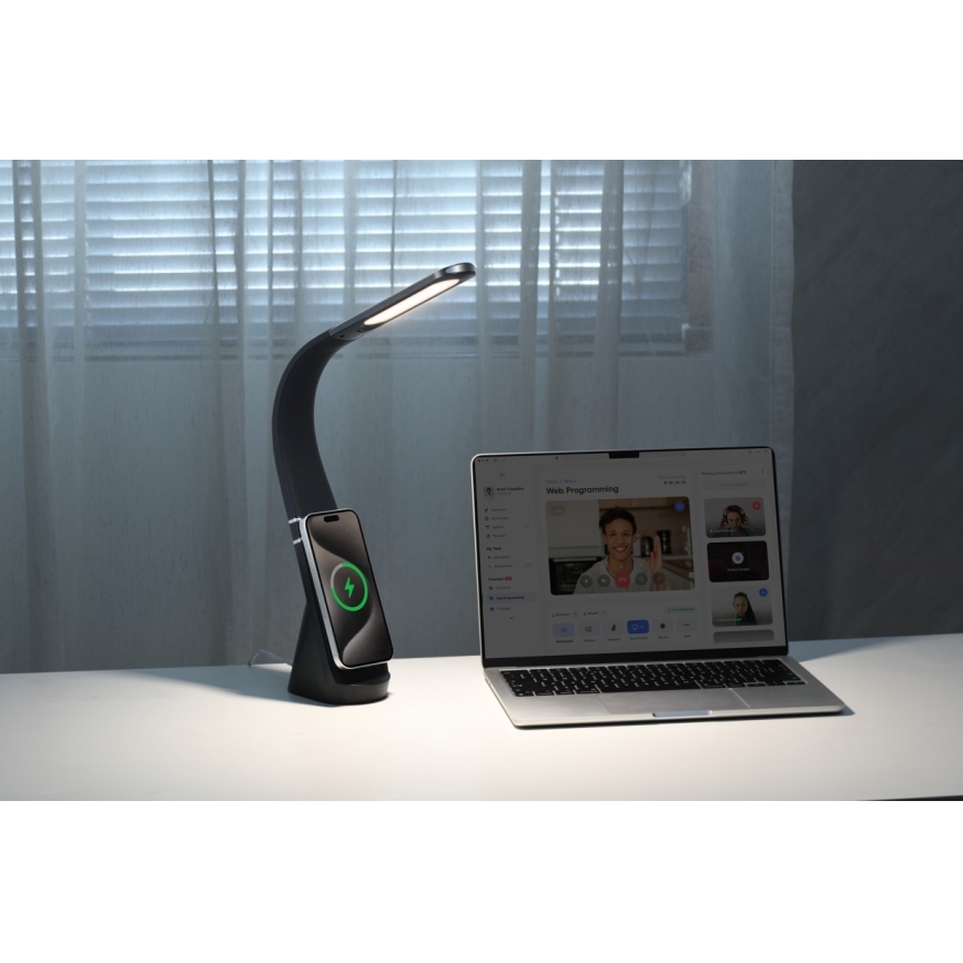 Immax NEO 09110L - Lampe de bureau LED dimmable avec recharge sans fil MAGIC LED/5W/230V noire