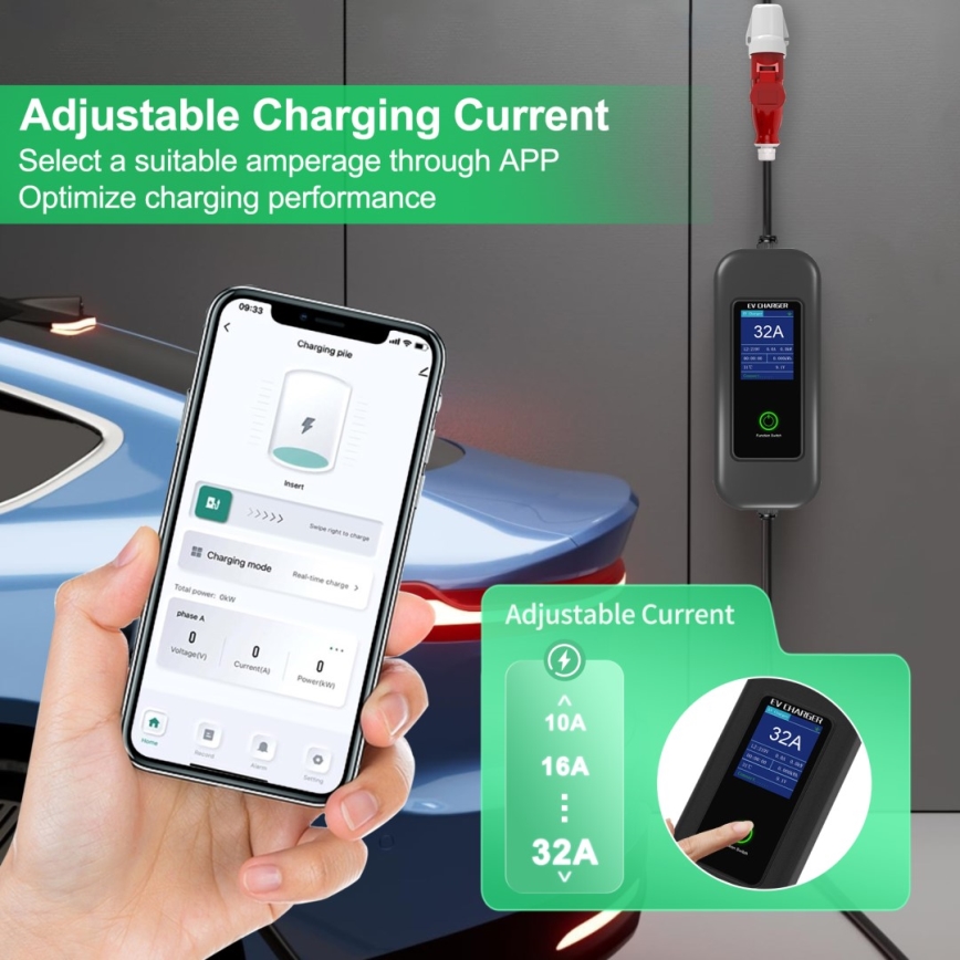 Immax - Station de charge de voyage pour voiture électrique AC Type 2 32A/380V 22kW + prise 230V 5m Wi-Fi Tuya