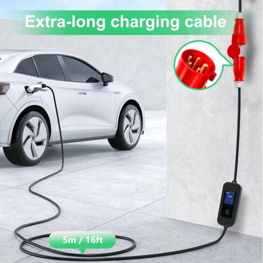 Immax - Station de charge de voyage pour voiture électrique AC Type 2 32A/380V 22kW + prise 230V 5m Wi-Fi Tuya