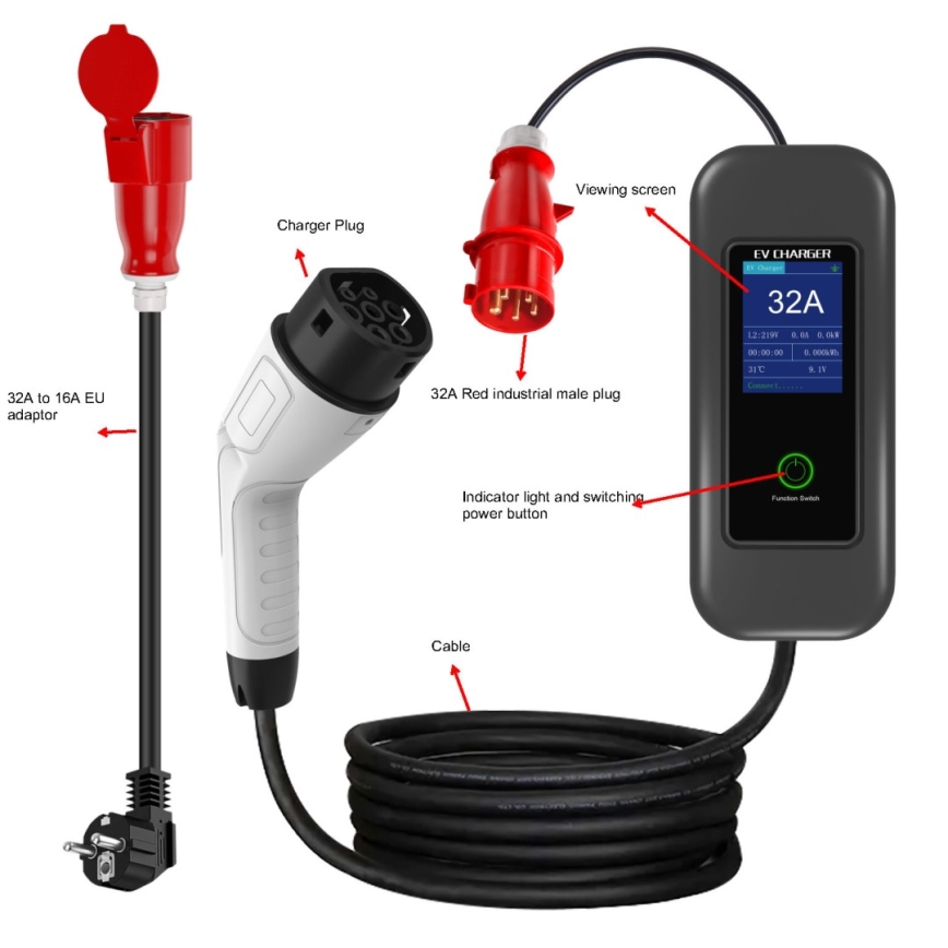 Immax - Station de charge de voyage pour voiture électrique AC Type 2 32A/380V 22kW + prise 230V 5m Wi-Fi Tuya