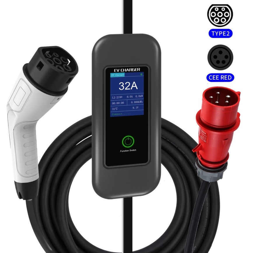 Immax - Station de charge de voyage pour voiture électrique AC Type 2 32A/380V 22kW + prise 230V 5m Wi-Fi Tuya