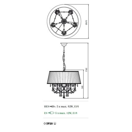 Incanti ICA P5 01 01 - Suspension chaîne CANDORE 5xE14/42W/230V