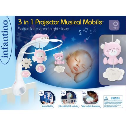 Infantino - Mobile de berceau avec mélodie 3en1 3xAAA rose