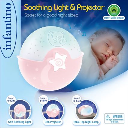 Infantino - Petite lampe pour enfant avec projecteur 3xAA rose