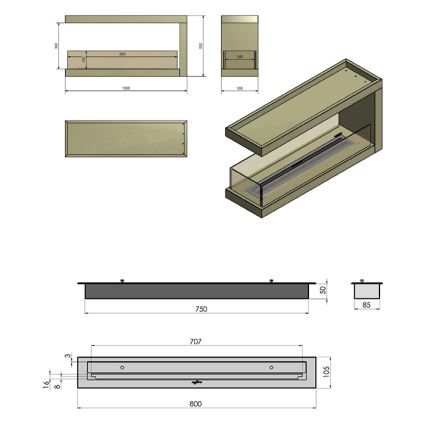 InFire - Cheminée BIO d'angle 100x50 cm 3kW bifacial