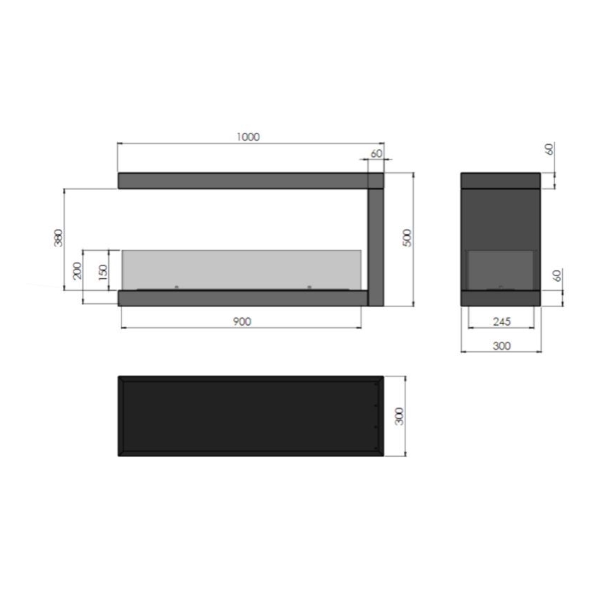 InFire - Cheminée BIO d'angle 100x50 cm 3kW bifacial