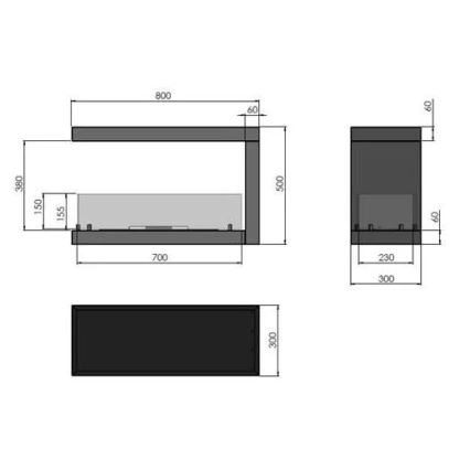 InFire - Cheminée BIO d'angle 80x50 cm 3kW bifacial