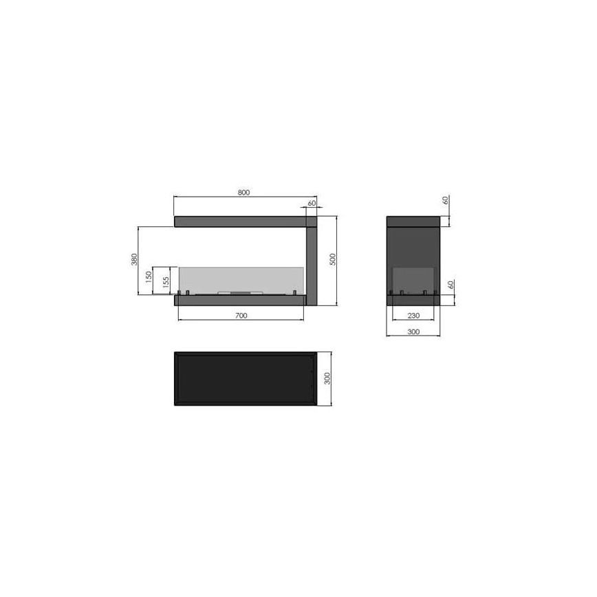 InFire - Cheminée BIO d'angle 80x50 cm 3kW bifacial