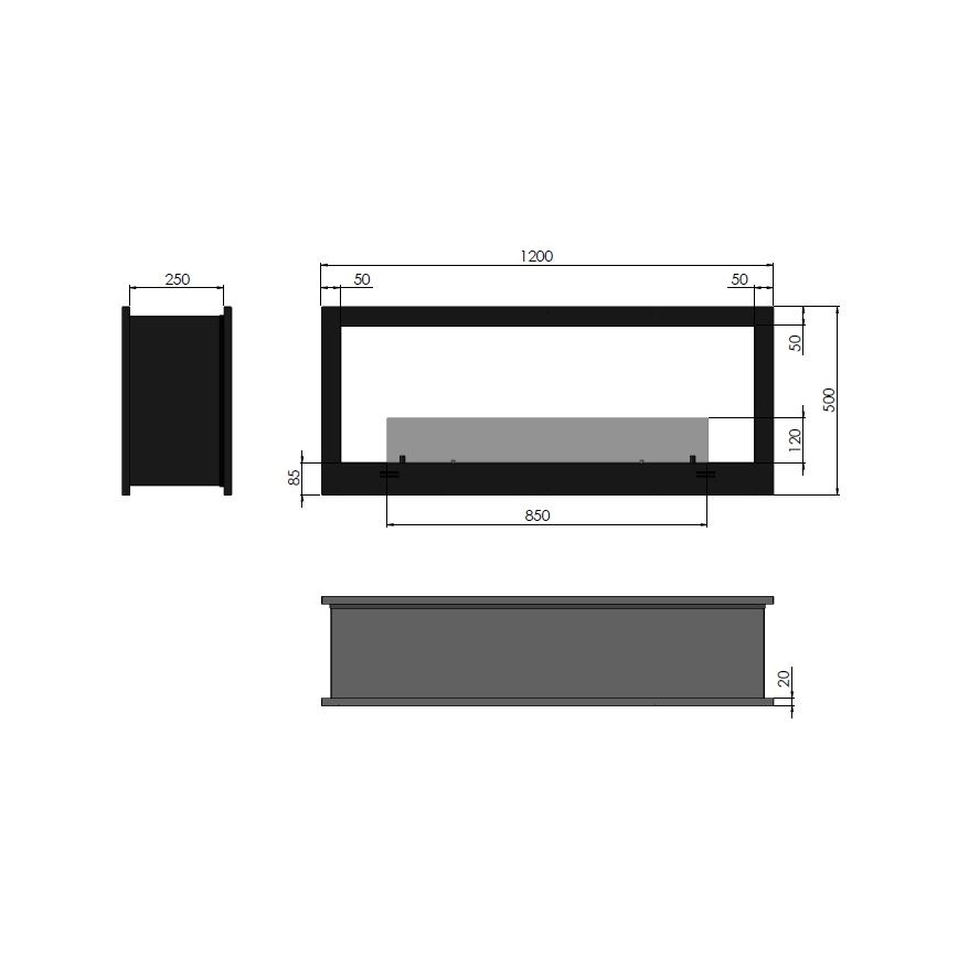 InFire - Cheminée BIO encastrée 120x50 cm 3kW biface