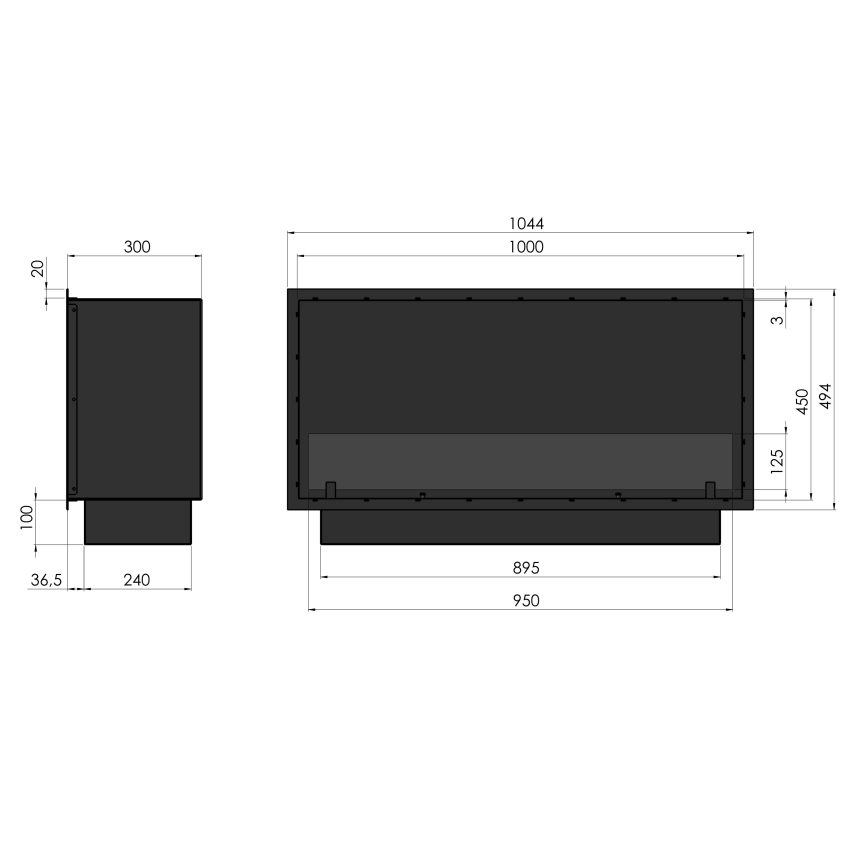 InFire - Cheminée encastrée BIO 49,4x104,4 cm 6kW noir