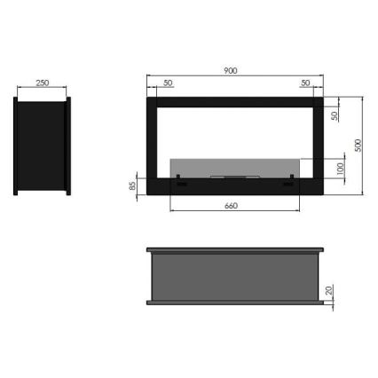 InFire - Cheminée encastrée BIO 90x50 cm 3kW bifacial