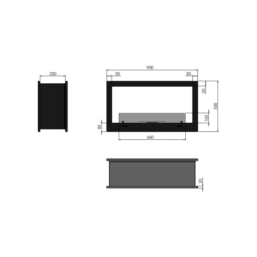 InFire - Cheminée encastrée BIO 90x50 cm 3kW bifacial