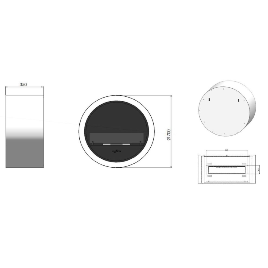 InFire - Cheminée murale BIO d. 70 cm 3kW noir