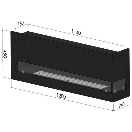 InFire - Coin Cheminée BIO 45x120 cm 3kW noir