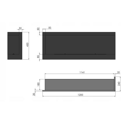 InFire - Coin Cheminée BIO 45x120 cm 3kW noir