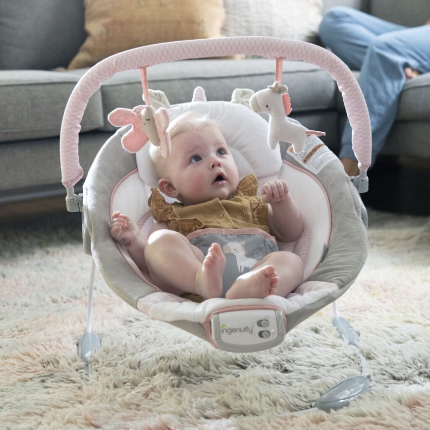Ingenuity - Transat bébé vibrant avec mélodie FLORA THE UNICORN 3xC