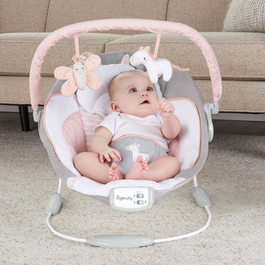 Ingenuity - Transat bébé vibrant avec mélodie FLORA THE UNICORN 3xC