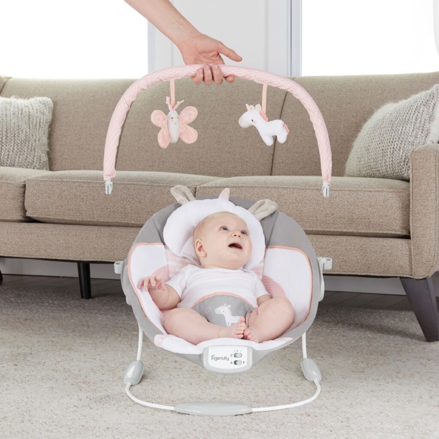 Ingenuity - Transat bébé vibrant avec mélodie FLORA THE UNICORN 3xC