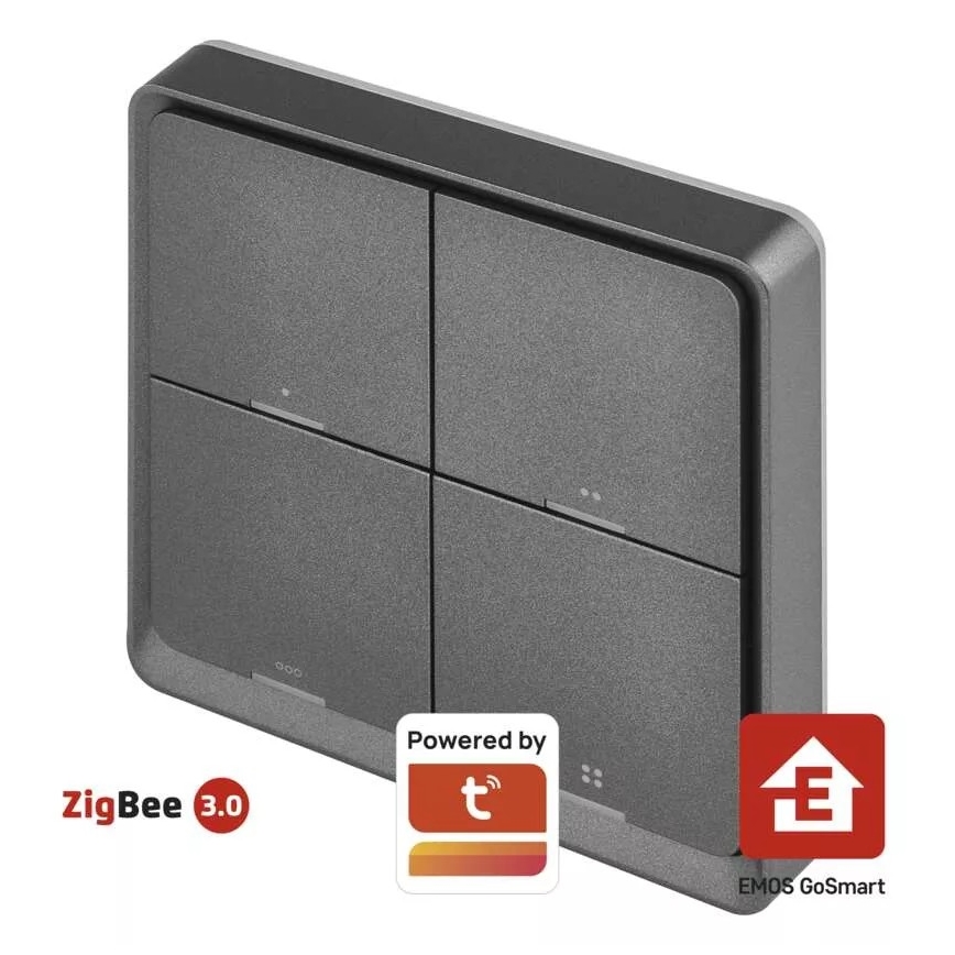 Interrupteur 4 touches GoSmart 1xCR2430 Tuya noir