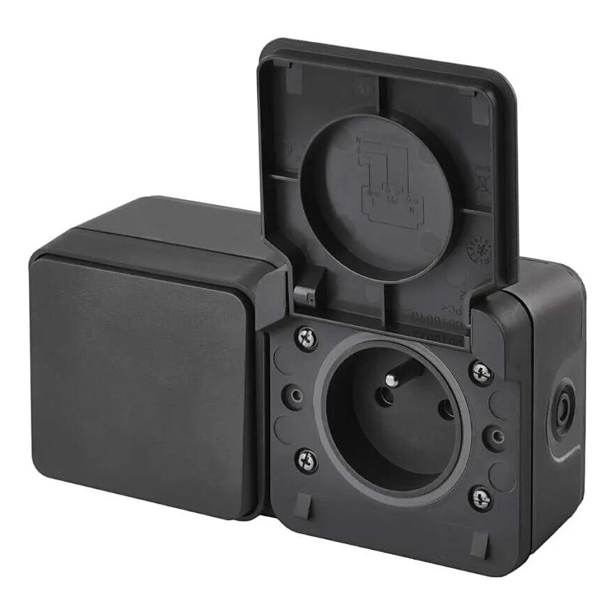 Interrupteur intérieur va-et-vient avec prise 250V/16A IP55