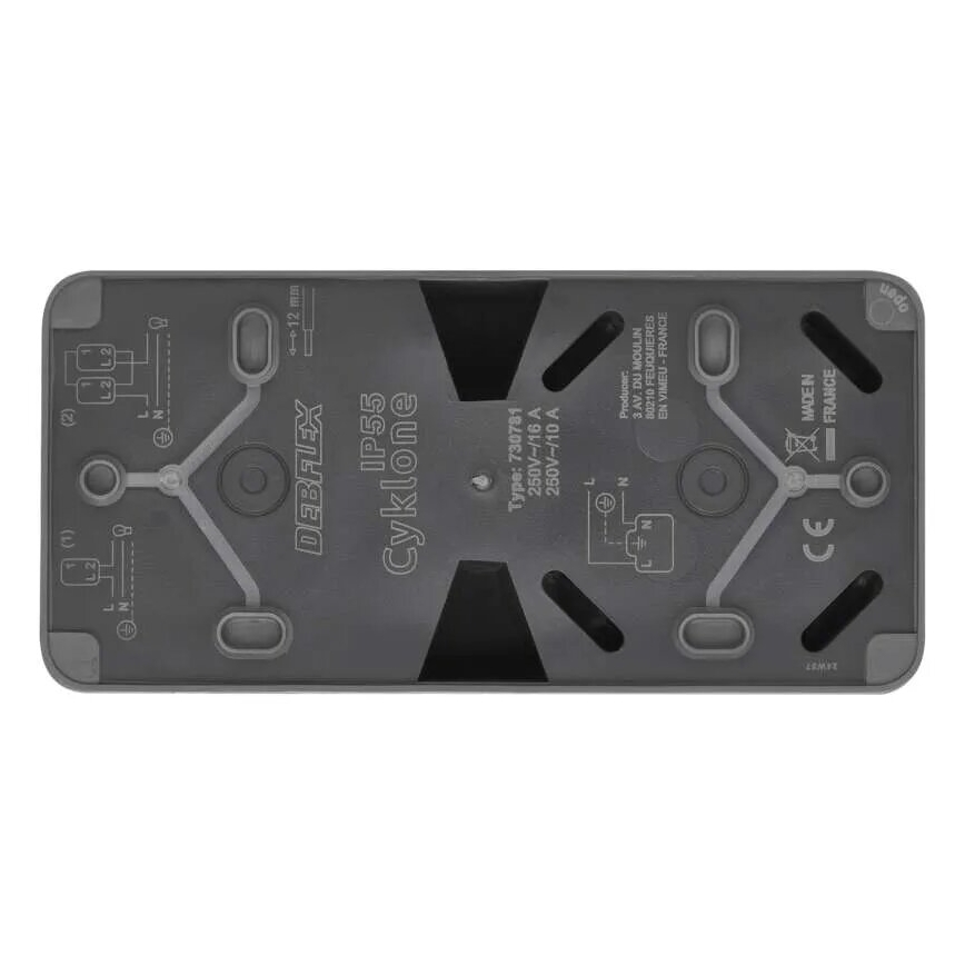 Interrupteur intérieur va-et-vient avec prise 250V/16A IP55