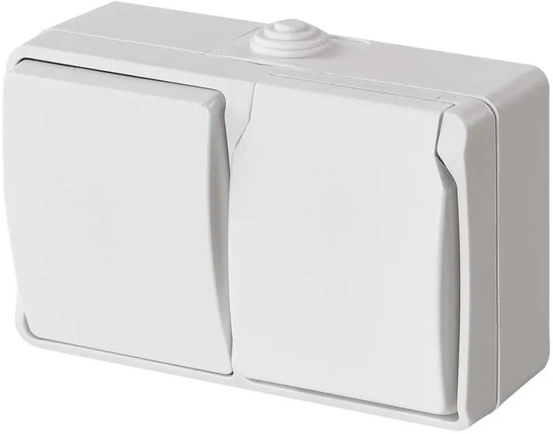 Interrupteur intérieur va-et-vient n° 6 avec prise 250V/16A IP44 blanc